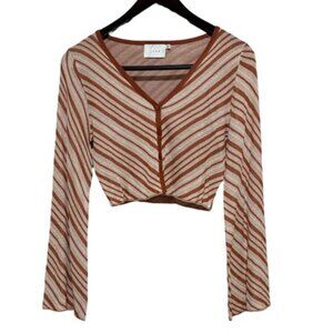 NWOT LUSH Lightweight Striped V-Neck Button Down Cardigan in Rust/Cream - Small